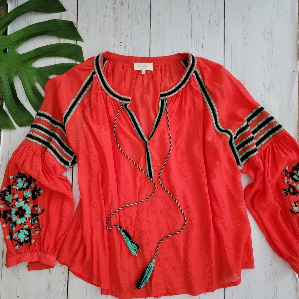 Mello Day Embroidered Peasant Top